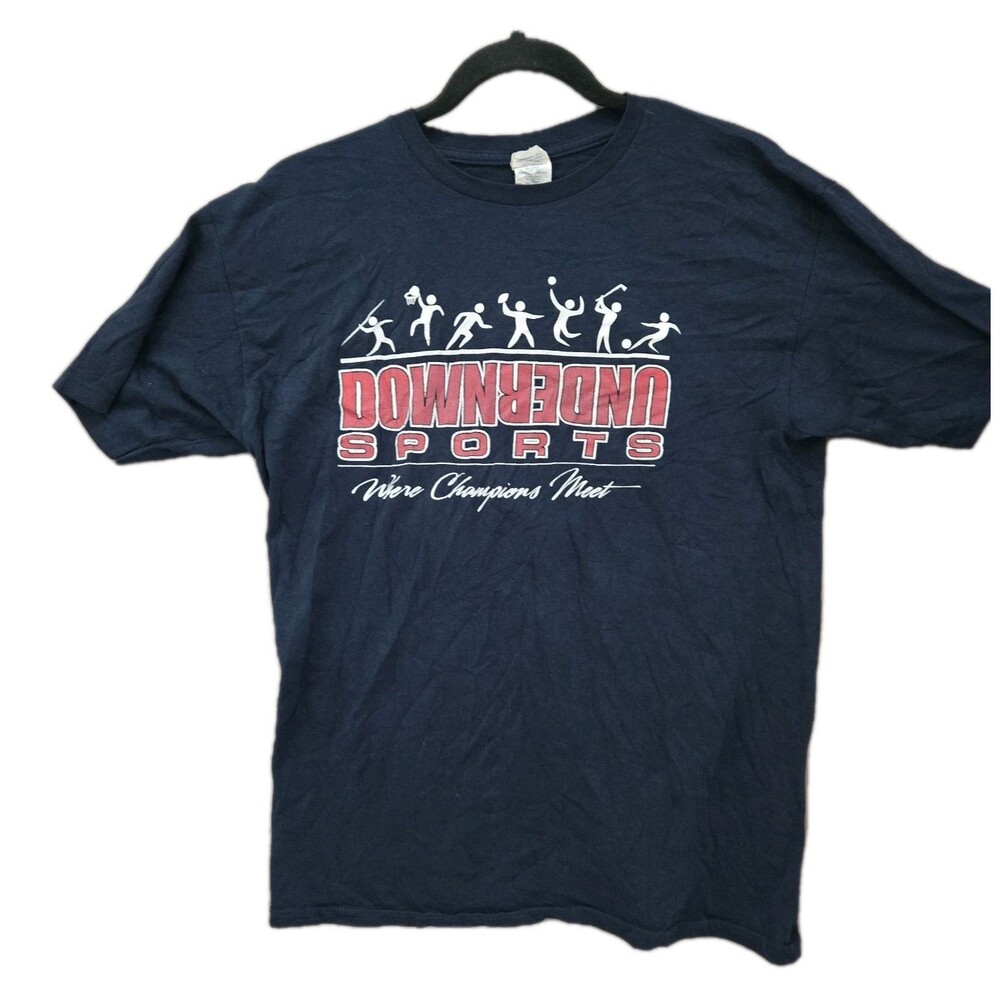DownUnder Sports Where Champions Meet Dark Blue Short Sleeve Shirt Size Medium